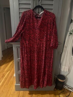 Zara Red and Black Leopard Print Midi Dress - Women's